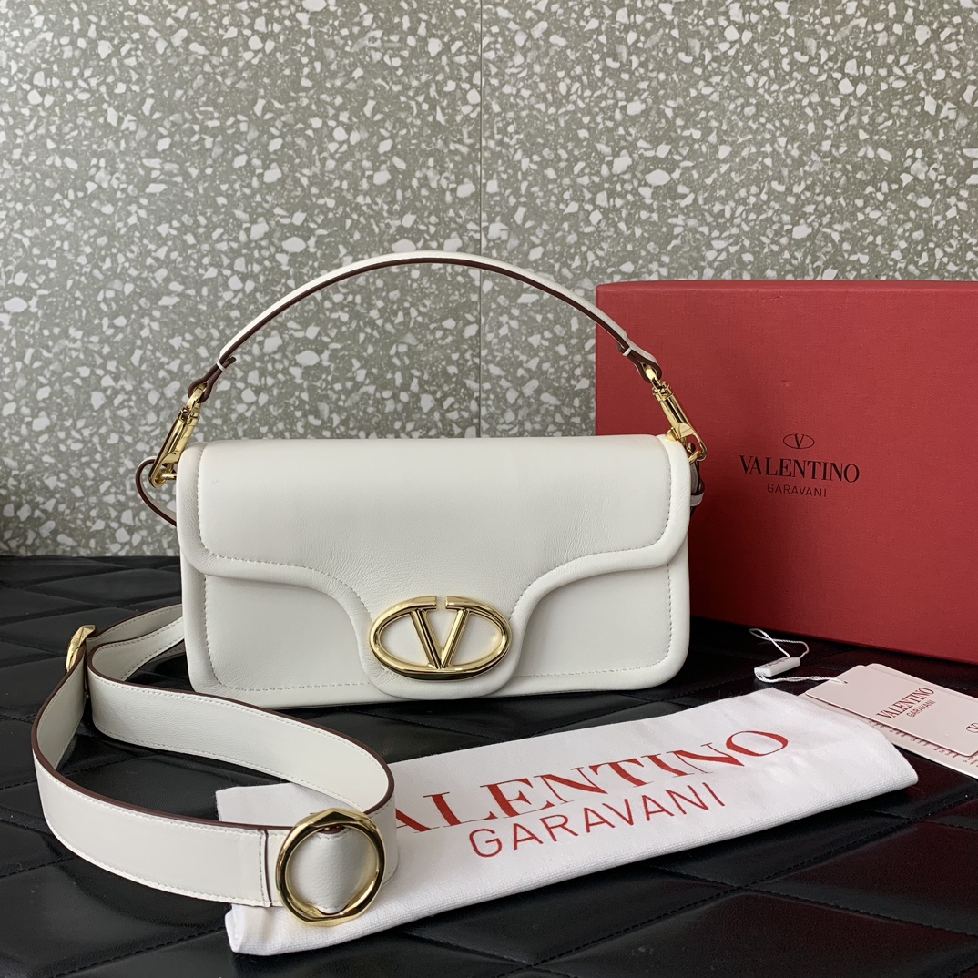 Valentino Garavani VLogo 1960 Medium Shoulder Bag in Ivory Nappa Leather 